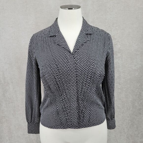 Francesca of Damon for Starington Vintage Silk Onyx Houndstooth Blouse - Picture 1 of 11